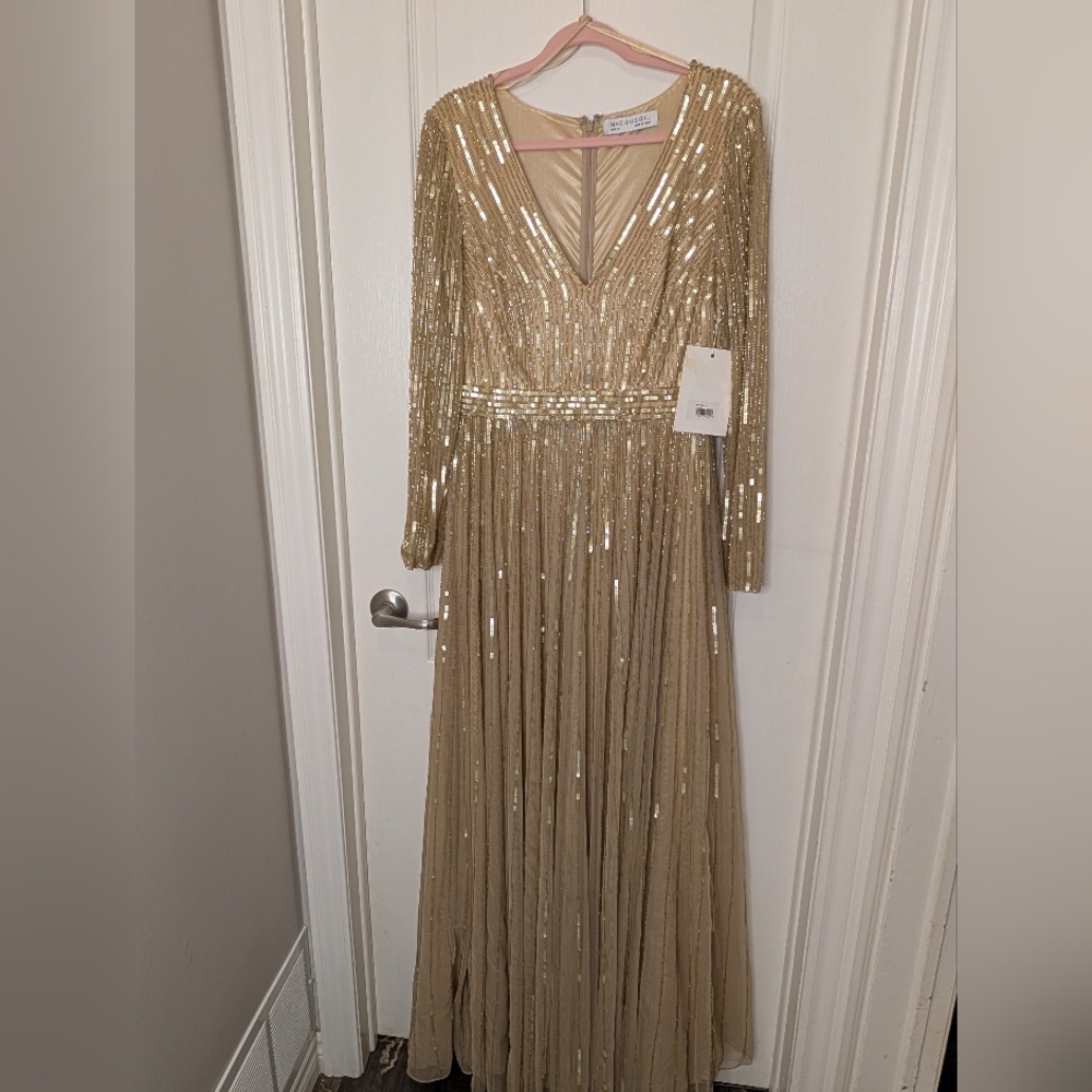 Mac Duggal Gold Long Sleeve Sequin Dress - Picture 6 of 9